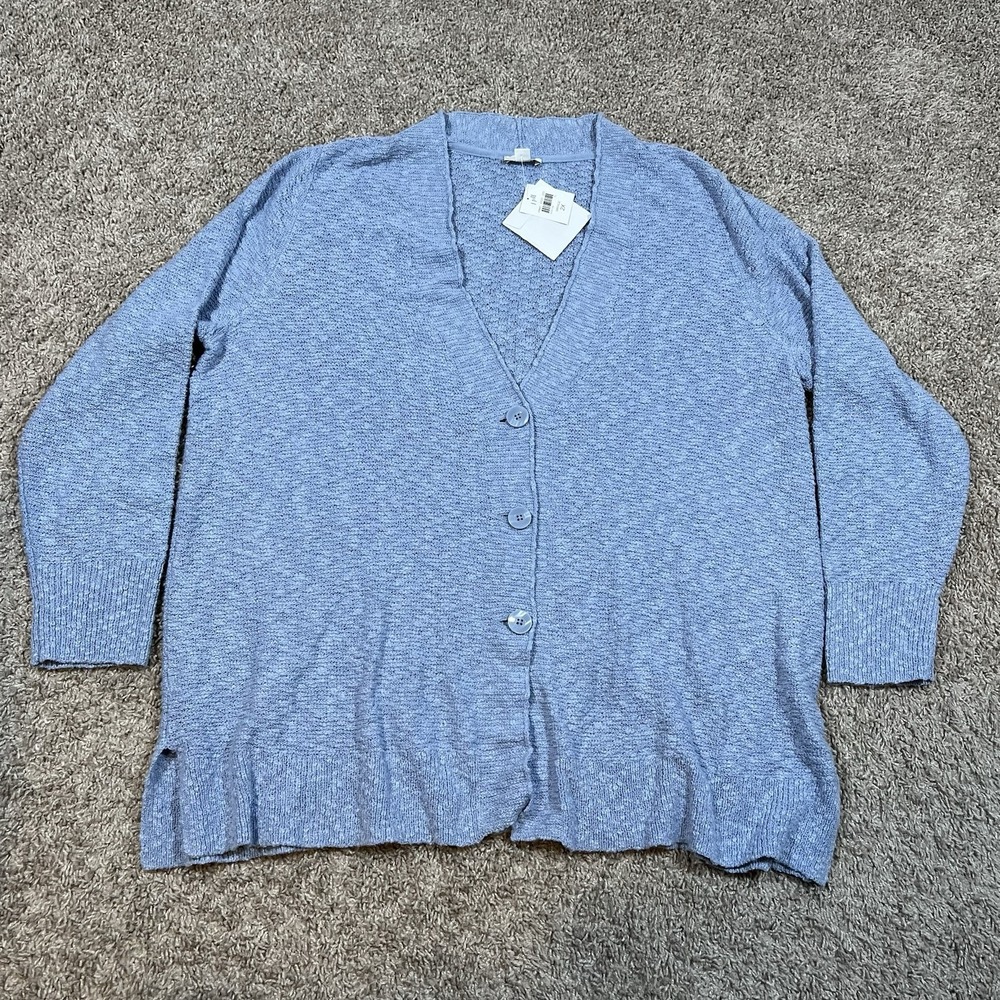 J. Jill Cotton Blend Slub-Textured Button Front Cardigan 2X Blue Coastal Beach